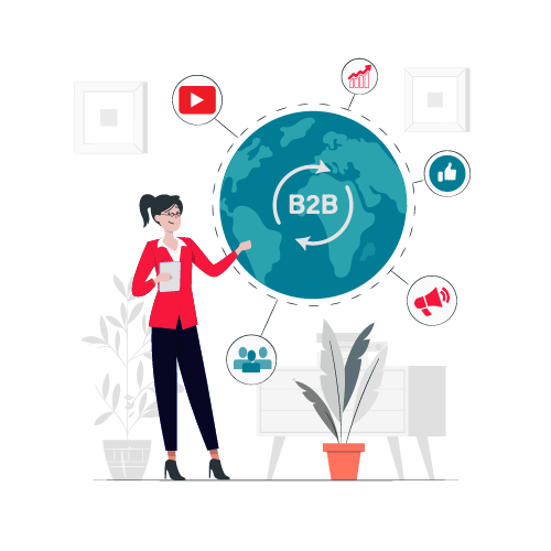 Woman standing and explaining the importance of video marketing for B2B brands, representing strategic communication and brand growth.